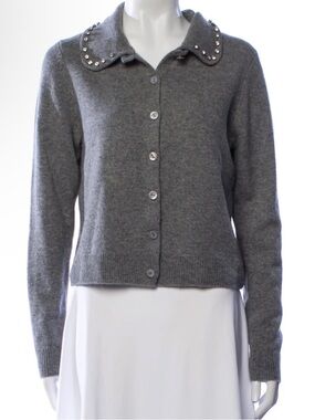 Reformation Charcoal Pearl-Collar Button Cardigan